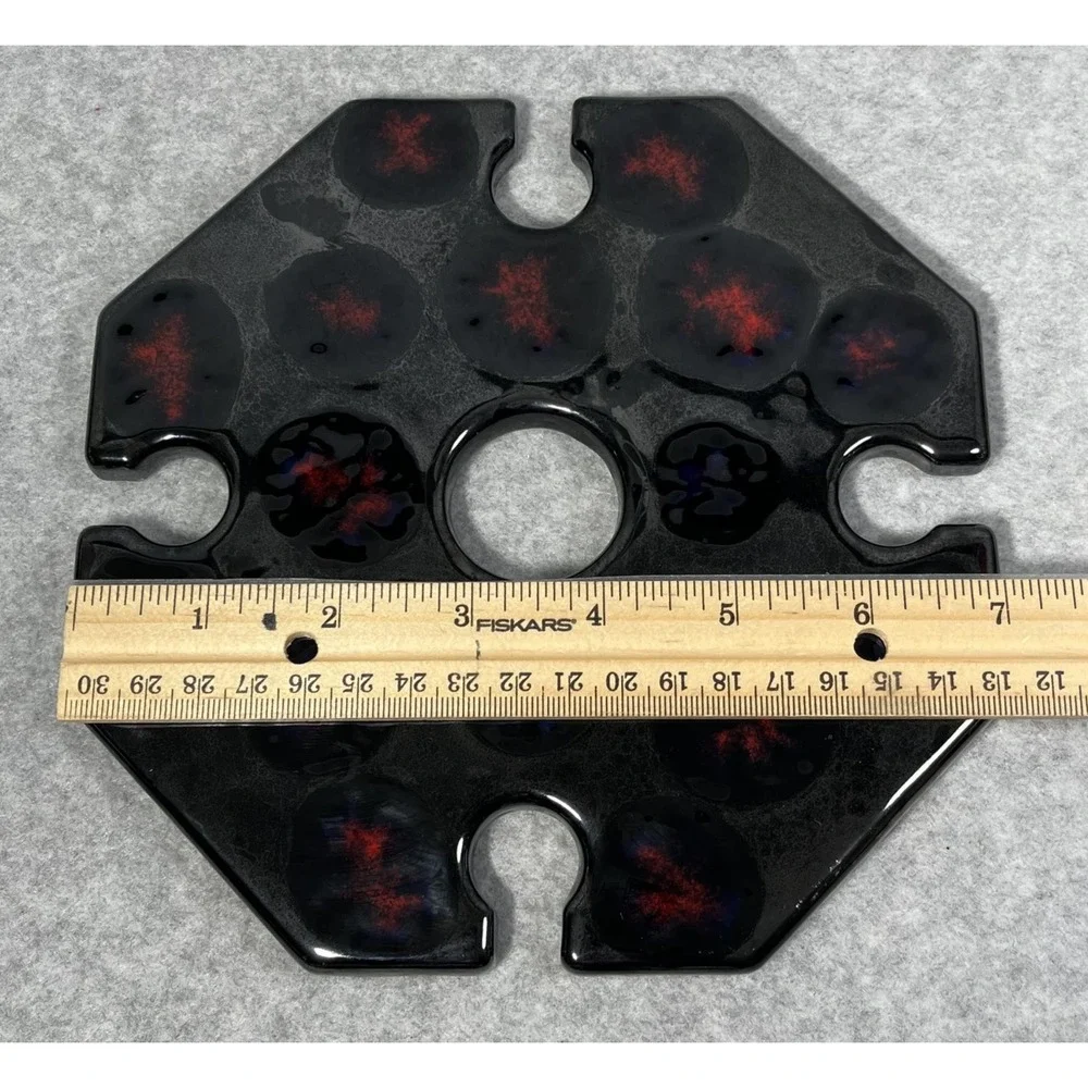 Handmade Ceramic Wine Glass Holder Tray Black Red‎ Galaxy Swirl Fits 4 Glasses